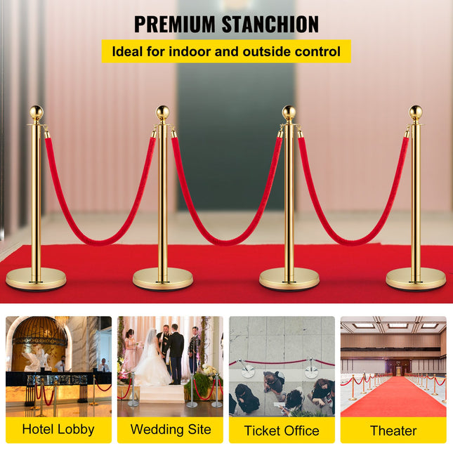 Eilių valdymo atitvarai VEVOR Gold Stanchions, 4 vnt. rinkinys