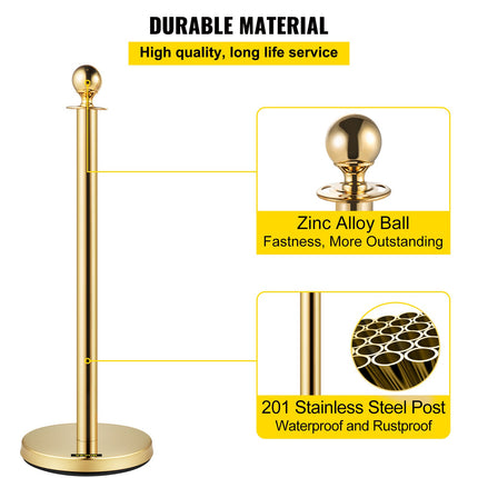 Eilių valdymo atitvarai VEVOR Gold Stanchions, 4 vnt. rinkinys