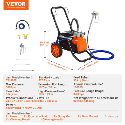 Membraninis beoris dažų purkštuvas VEVOR TA-9968, 1700 W