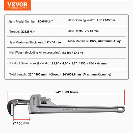 Vamzdinis raktas VEVOR TD0505 24", 610 mm ilgio