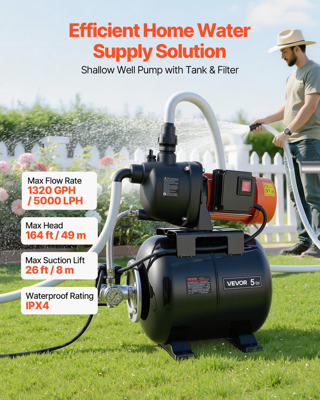 Vandens siurblys su hidroforu VEVOR ZXJP1200-A, 800W
