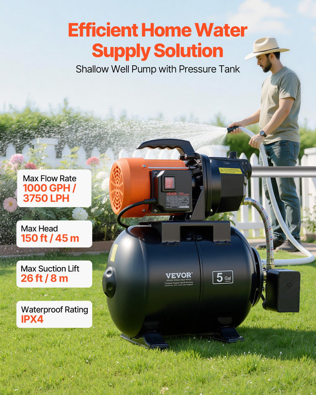 Vandens tiekimo stotelė VEVOR FSGP1200CFe-1, 3750 l/val.
