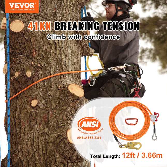 Arboroistų saugos virvė su plienine šerdimi VEVOR ROPE-G-16-12, 3,6 m
