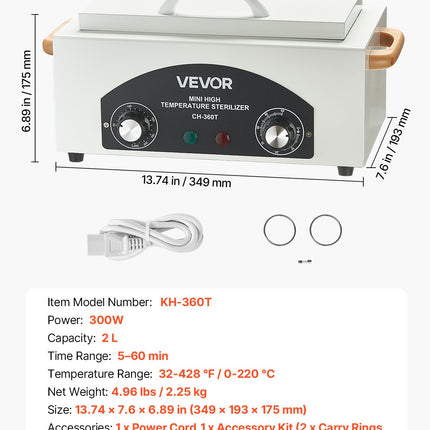 Aukštos temperatūros sterilizatorius VEVOR KH-360T, 2 l
