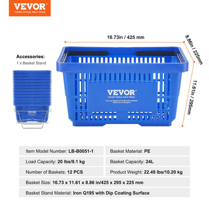 Pirkinių krepšelių rinkinys VEVOR LB-B0051-1, 12 vnt., 24 l