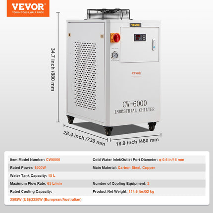 Pramoninis vandens aušintuvas VEVOR CW6000, 1500 W