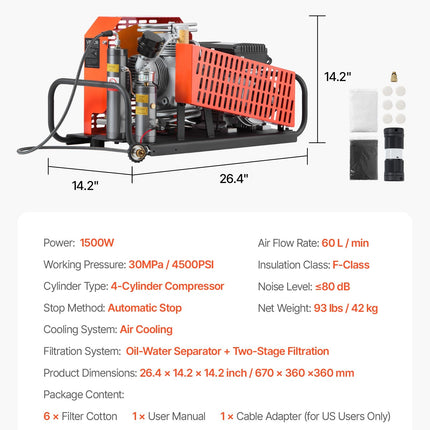 PCP oro kompresorius VEVOR GYQSYSJ4GFLXPKNTS001V2, 4500 PSI