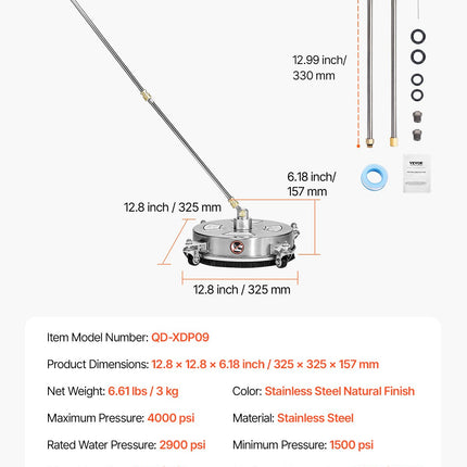 Aukšto slėgio plovimo įrenginio paviršių valytuvas VEVOR QD-XDP09, 4000 PSI
