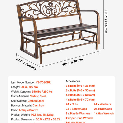 Lauko suolas-sūpynės VEVOR YS-7030BR, 127 cm