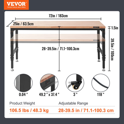 Reguliuojamo aukščio darbastalis VEVOR SHFGM7225, 1361 kg apkrova