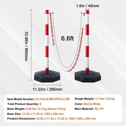 Eismo ribojimo stulpeliai VEVOR CC-F03-N-RW-2PCS-2.5M, 6 vnt. komplektas