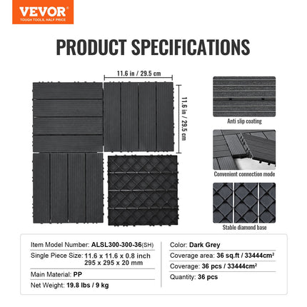 Surenkamos terasinės plytelės VEVOR ALSL300-300-36(SH), 36 vnt. rinkinys