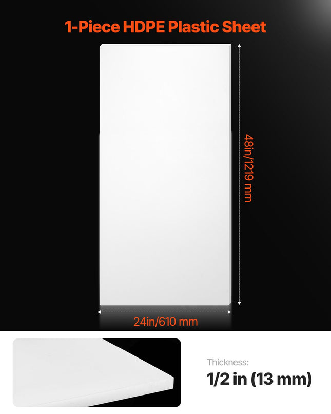 HDPE plastiko lakštas VEVOR JT-HDPE-24*48, 13 mm storio.