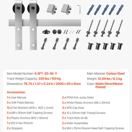 Stumdomų durų mechanizmas VEVOR 6.6FT, 150 kg keliamoji galia