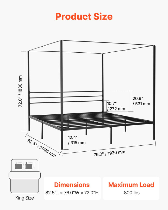 Lovos rėmas su baldakimu VEVOR SSHGC-02, King Size