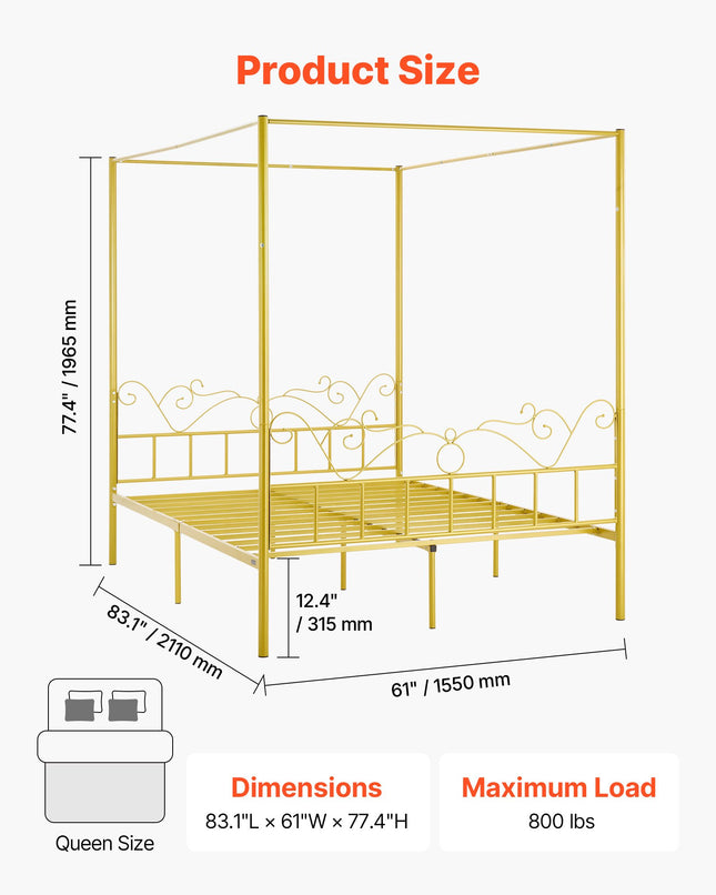 Lovos rėmas su baldakimu VEVOR SSHGC-06, Queen size (155x211 cm)