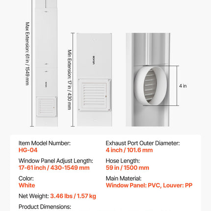 Džiovyklės ventiliacijos lango rinkinys VEVOR HG-04, 101,6 mm žarnoms