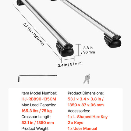 Stogo skersiniai VEVOR HJ-RB890-135CM, 75 kg keliamoji galia
