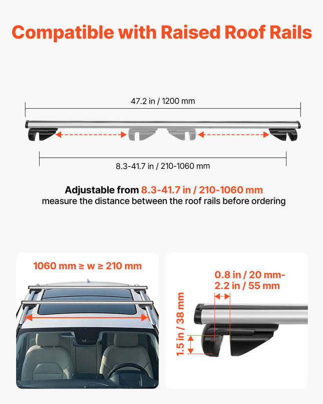 Stogo bagažinės skersiniai VEVOR HJ-RB890-120CM, 75 kg apkrova