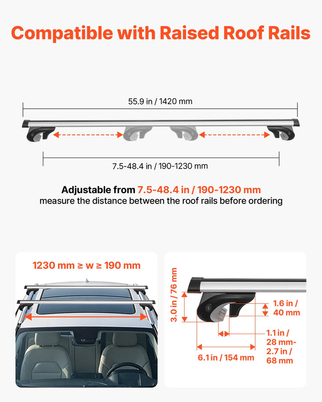 Stogo bagažinės skersiniai VEVOR HJ-RB021-142CM, 90 kg keliamoji galia