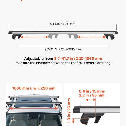 Stogo bagažinės skersiniai VEVOR HJ-RB011-128CM, 100 kg keliamoji galia