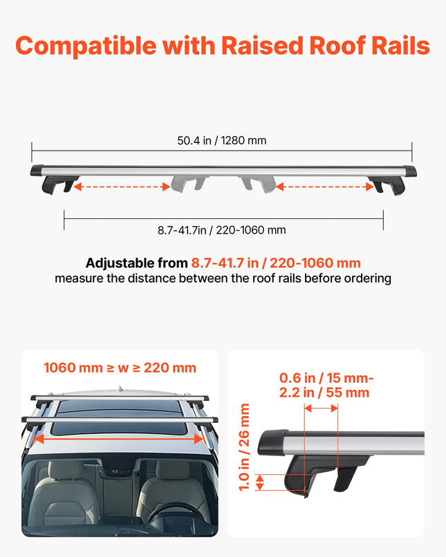 Stogo bagažinės skersiniai VEVOR HJ-RB011-128CM, 100 kg keliamoji galia