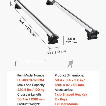 Stogo bagažinės skersiniai VEVOR HJ-RB011-128CM, 100 kg keliamoji galia