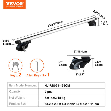 Stogo bagažinės skersiniai VEVOR HJ-RB021-135CM, 135 cm