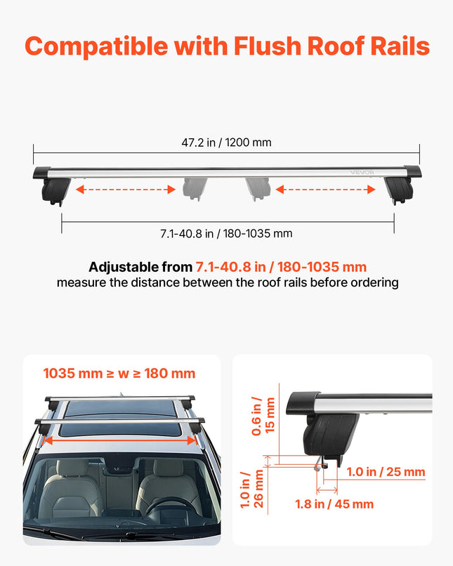 Stogo bagažinės skersiniai VEVOR HJ-RB015A-120CM, 75 kg keliamoji galia