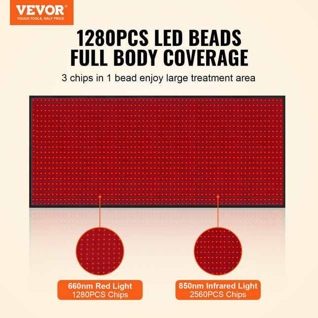 Raudonos šviesos terapijos kilimėlis VEVOR PLR-120S, 1280 LED diodų