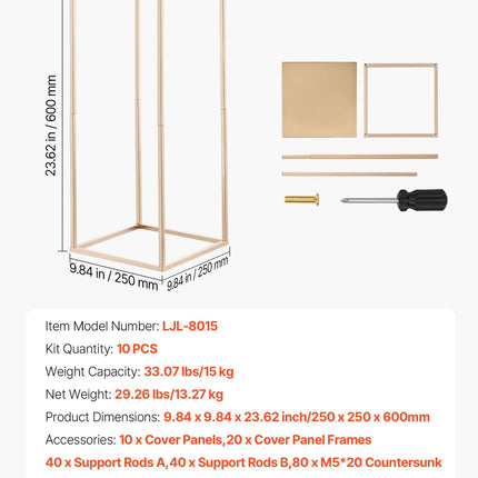 Vestuvinių gėlių stovas VEVOR LJL-8015, 10 vnt., 60 cm