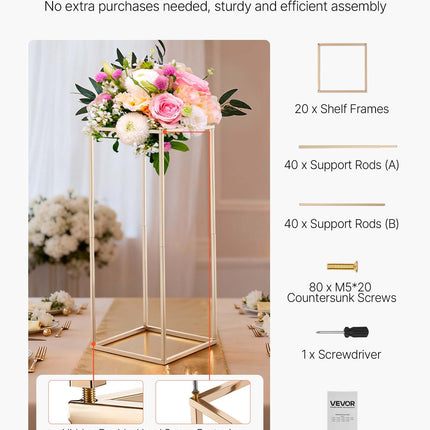 Vestuvinių gėlių stovų rinkinys VEVOR LJL-8017, 10 vnt., 60 cm aukščio