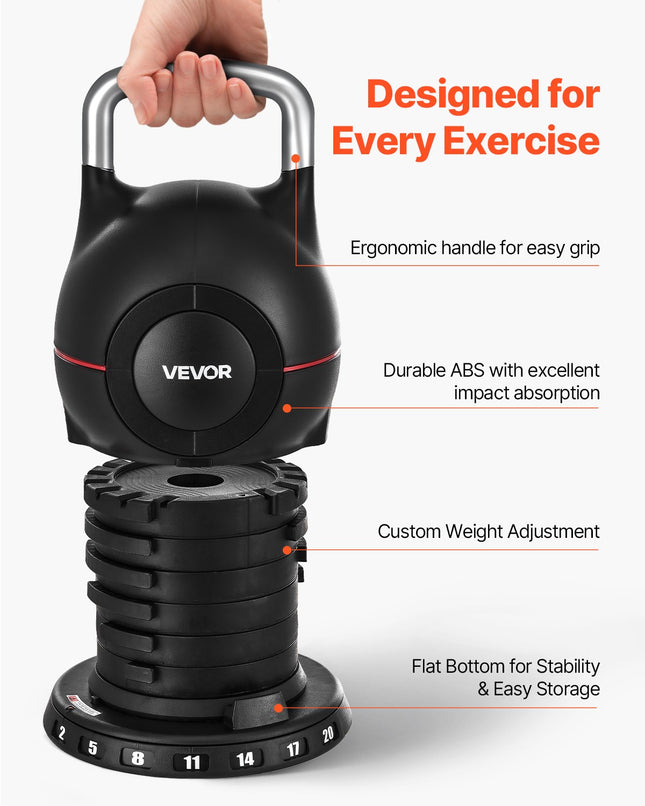 Reguliuojamas svarmuo (Kettlebell) VEVOR K002-EU, 2–20 kg