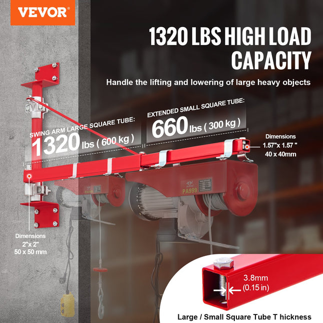 Elektrinės gervės laikiklis VEVOR DHZJ-300/600KG, 600 kg keliamoji galia
