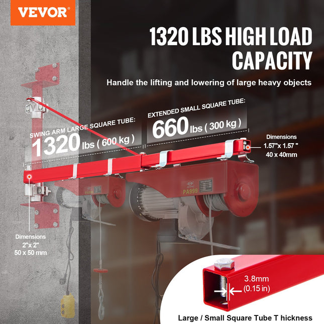 Elektrinės gervės laikiklis VEVOR HHDB-300/600KG, 600 kg