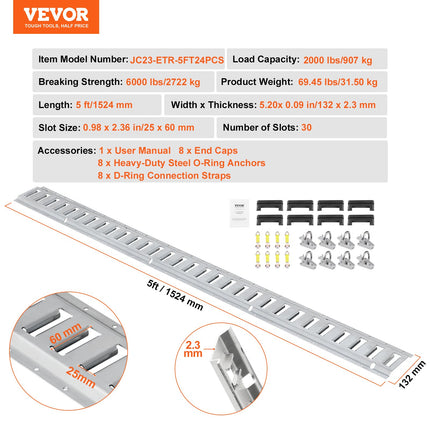 Krovinių tvirtinimo bėgelių rinkinys VEVOR JC23-ETR-5FT24PCS, 907 kg keliamoji galia