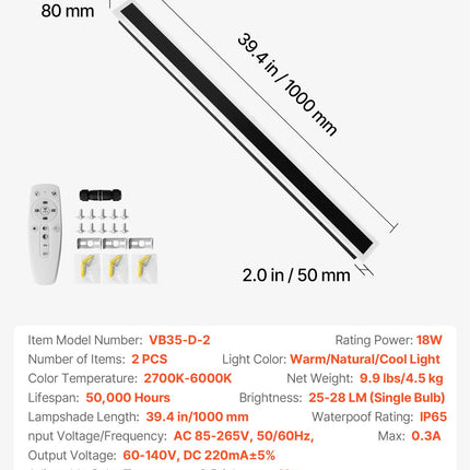 Lauko sieniniai šviestuvai VEVOR VB35-D-2, 1000 mm, 2 vnt.