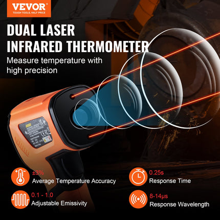 Infraraudonųjų spindulių termometras VEVOR IR05, nuo -40°C iki 1500°C
