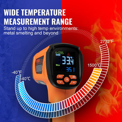 Infraraudonųjų spindulių termometras VEVOR IR05, nuo -40°C iki 1500°C