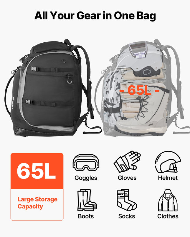 Slidinėjimo batų kuprinė VEVOR ZL-YDB-0115, 65 l