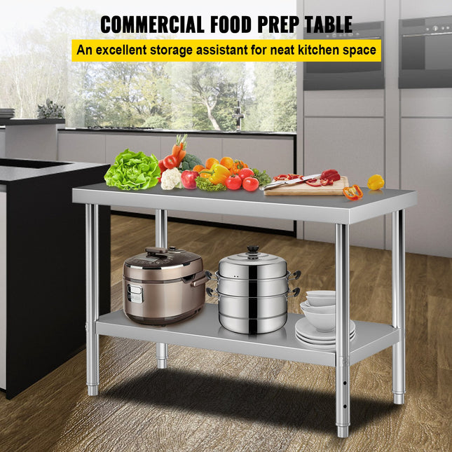 Nerūdijančio plieno paruošimo stalas VEVOR VV-SSWT-WJL-4824, 122 x 61 cm