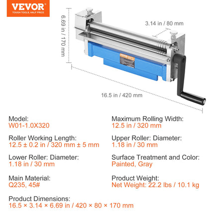 Lakšto valcavimo staklės VEVOR W01-1.0X320, 320 mm darbinis plotis