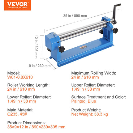 Lakštinio metalo valcavimo staklės VEVOR W01-0.8X610, 610 mm darbinis plotis