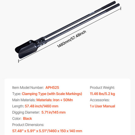 Rankinis žemės grąžtas VEVOR APH525, 146 cm ilgio