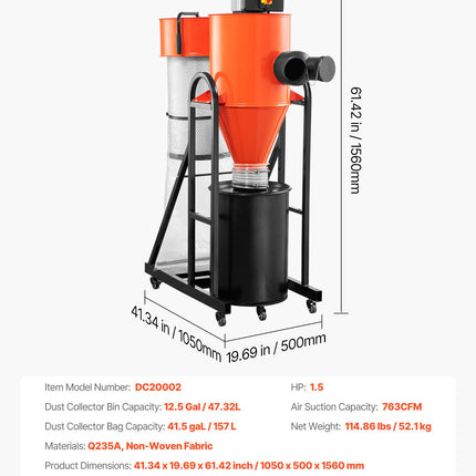 Cikloninis dulkių surinkėjas VEVOR DC20002, 763 CFM