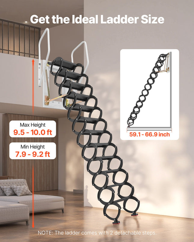 Prie sienos tvirtinamos palėpės kopėčios VEVOR A2, 299,4 kg keliamoji galia
