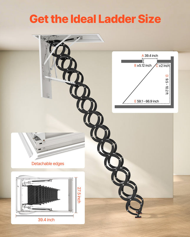 Palėpės kopėčios VEVOR E2-12, 299,4 kg keliamoji galia