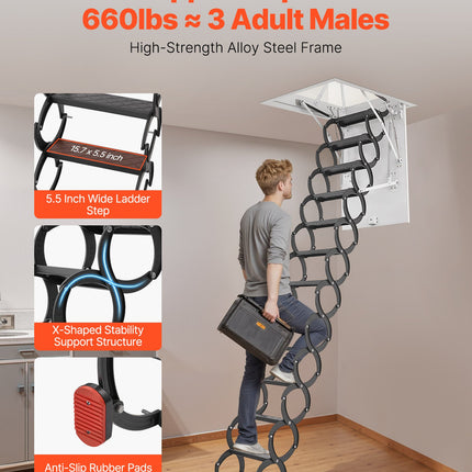 Palėpės kopėčios VEVOR E2-12, 299,4 kg keliamoji galia