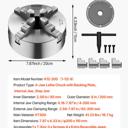Tekinimo griebtuvas VEVOR K12 200, 200 mm