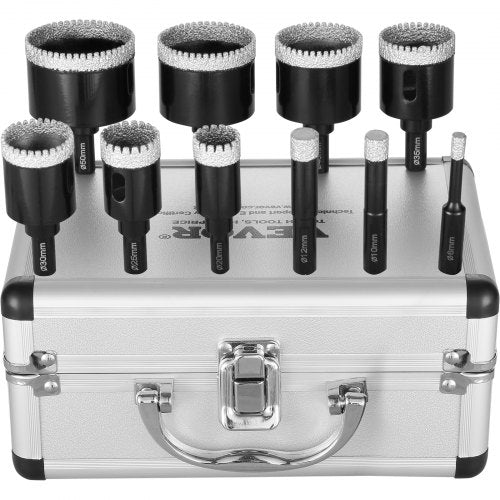 Deimantinių karūninių grąžtų rinkinys VEVOR SSTZ-003, 10 vnt., 6-50 mm